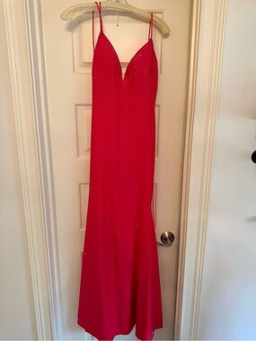 Sherri Hill Red Beaded Spaghetti-Strap Prom Gown